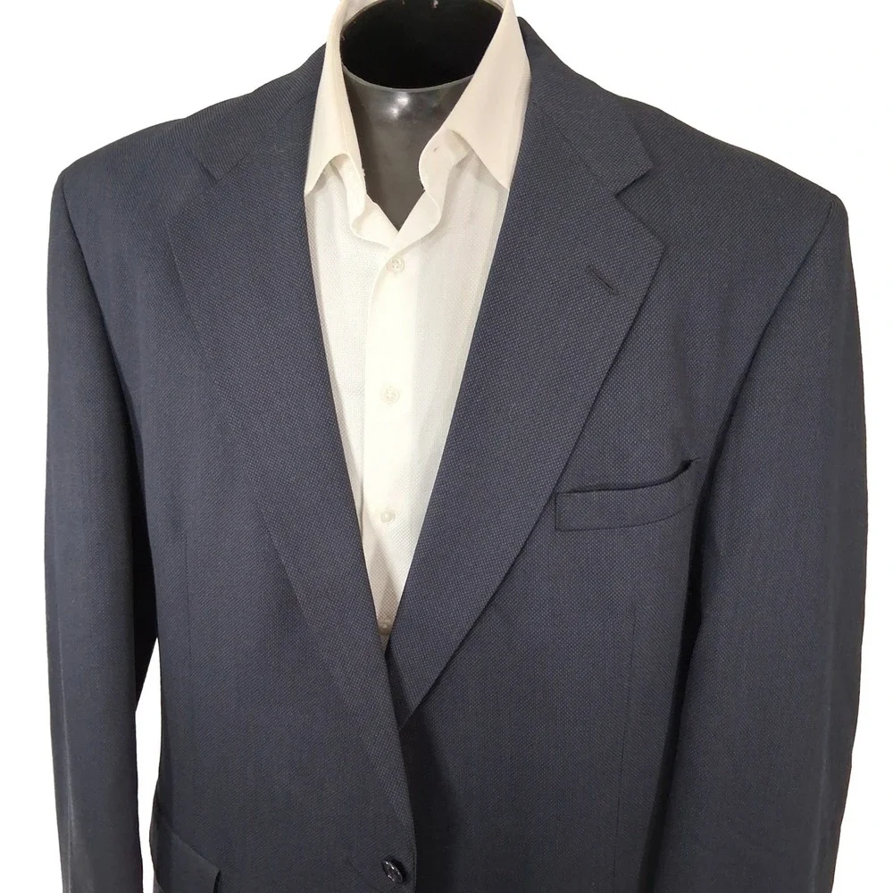 Palm Beach Blazer Men 48XL Navy Blue Birdseye Tailored USA Two Button Sport Coat